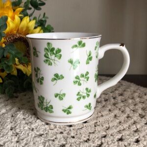Grace Teaware Porcelain White and Green Clover Mug